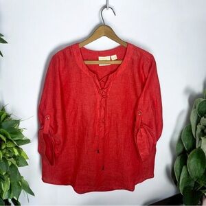 Maeve Anthropologie 100% Linen Lace-Up Blouse Top Size 12